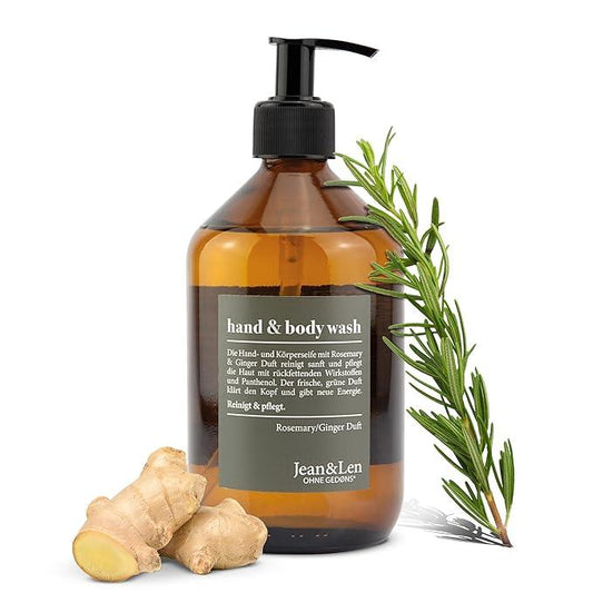 Jean & Len Hand & Body Wash Liquid, Spicy fresh scent Rosemary & Ginger, Hand and Body refillable Liquid, 100% vegan, without silicones, parabens and microplastics 16.9 Fl. Oz. - ModernBath