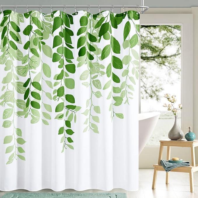 BOODII Light Green Spring Shower Curtain for Bathroom Sage Eucalyptus Cloth Shower Curtain Set Farmhouse Leaf Floral Bathroom Decor Lime Green Floral Watercolor Leaves Spring Bath Curtains 72x72 - ModernBath