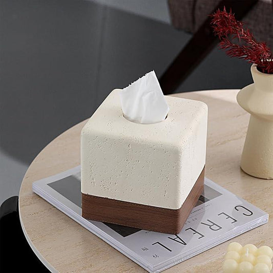 Haocoott Tissue Box Cover Square, Resin Facial Tissue Holder Covers Toilet Paper Holder Decorative Travertine Paper Dispenser Home Decor for Bathroom Bedroom Living Room Office - ModernBath