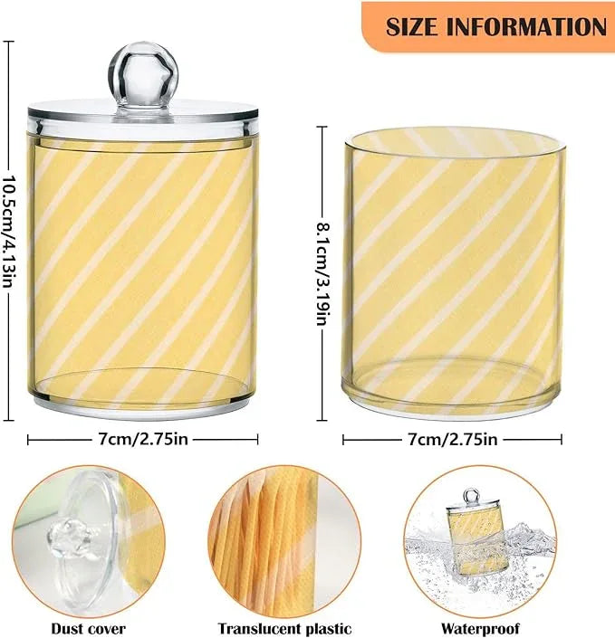 Tatenale Qtip Holder Bathroom Set Q tip Cotton Ball Swab Pad Dispenser Container Organizer Plastic Jars with Lids Storage 2Pack White Diagonal Lines Yellow - ModernBath