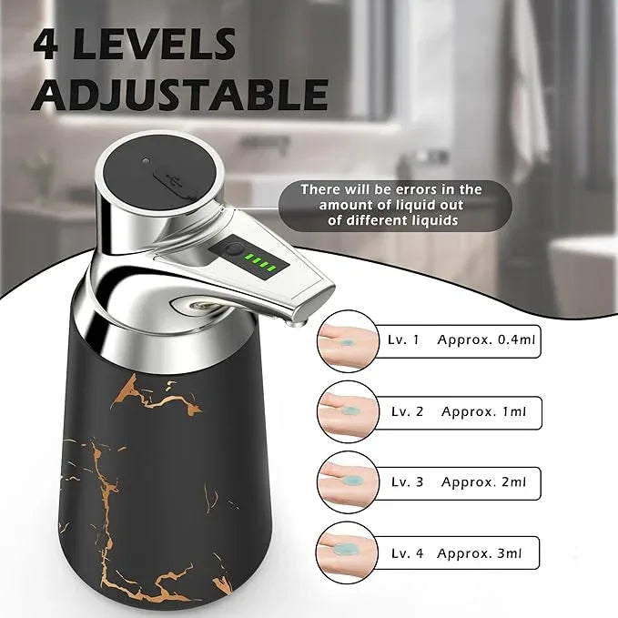 Greatmay Adjustable Automatic Soap Dispenser Touchless, Ceramic Material，4 Adjustable Levels， Type-c Rechargeable Operated Sensor Liquid Soap Pump，Touch-Free Hand Sanitizer Dispenser (Black Silver) - ModernBath