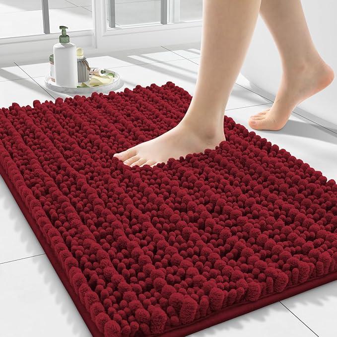 Smiry Bathroom Rugs Mat 24x16, Extra Soft Absorbent Chenille Bath Rugs, Non Slip Rubber Backing Machine Washable Quick Dry Bath Mats for Bathroom Floor, Tub, Shower, Home Decor Accessories, Red - ModernBath