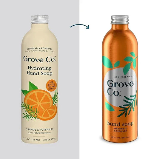 Grove Co. Hydrating Gel Hand Soap Refills (3 x 13 Fl Oz) Plastic-Free Liquid Hand Soap Refill Set, Leaves Hands Soft and Clean, 100% Natural Orange & Rosemary Fragrance - ModernBath