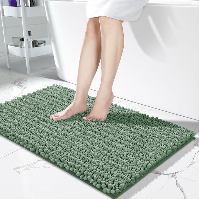 Yimobra Long Bathroom Rugs Non Slip Washable 44x24 Inch - Ultra Soft Absorbent Chenille Bath Mat, Quick Dry Shaggy Floor Carpet for Tub Shower, Green Home Decor Accessories - ModernBath
