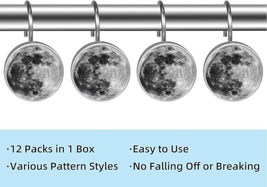 Black Moon Shower Curtain Hooks Set of 12 Rustproof Metal Shower Hooks for Curtains Rods Shower Curtain Rings for Bathroom Living Room Bedroom Decor - ModernBath