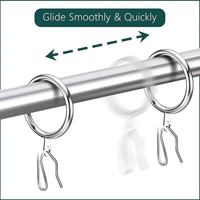 Dpyrrhic Silver 60Pcs Metal Curtain Rings and 60 Pcs Curtain Drapery Pin Hooks,Curtain Hooks for Drapes,32mm Internal Diameter for Window, Shower Curtain - ModernBath