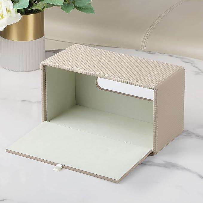Cretkhp PU Leather Tissue Box Cover Rectangle with Magnetic Closure, Modern Tissue Box Holder for Bathroom NightStands Livingroom, Decorative Tissue Holder for 120(3-Ply)/160(2-Ply) Tissue Box (Beige) - ModernBath