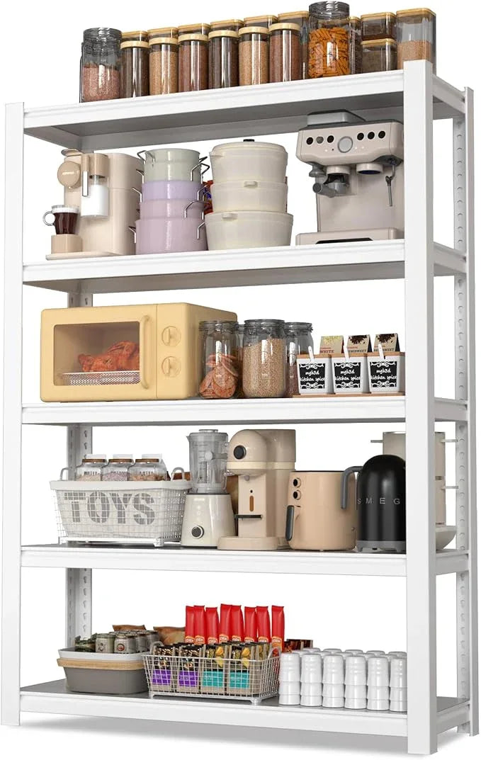 WORKPRO 3000lbs 5-Tier Shelving Unit, 72" H Adjustable Storage Shelves, Boltless Garage Shelving Unit for Garage, Kitchen, Durable Scratch-Resistant Panels, White - ModernBath