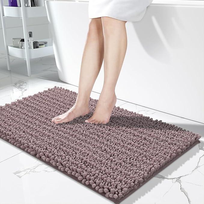 Yimobra Long Bathroom Rugs Non Slip Washable 44x24 Inch - Ultra Soft Absorbent Chenille Bath Mat, Quick Dry Shaggy Floor Carpet for Tub Shower, Mauve Home Decor Accessories - ModernBath