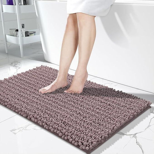 Yimobra Long Bathroom Rugs Non Slip Washable 44x24 Inch - Ultra Soft Absorbent Chenille Bath Mat, Quick Dry Shaggy Floor Carpet for Tub Shower, Mauve Home Decor Accessories - ModernBath