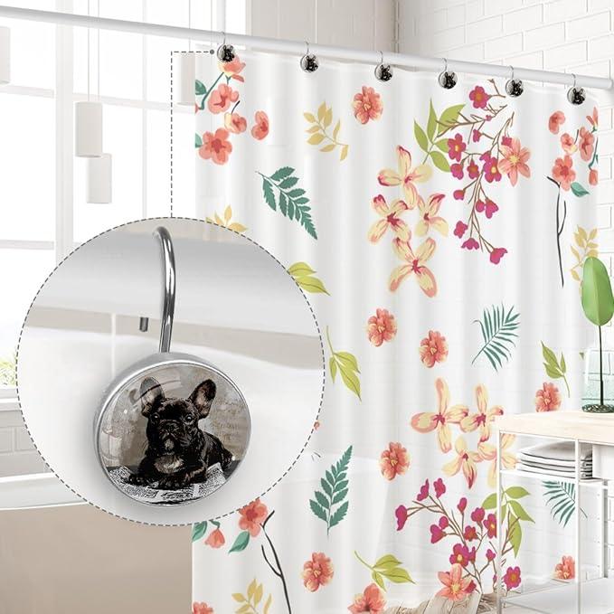 French Bulldog Dog Shower Curtain Hooks Rings, Stainless Steel Rust Proof Shower Curtain Hooks, Decorative Shower Hooks for Bathroom Shower Rods Curtains, Set of 12 - ModernBath