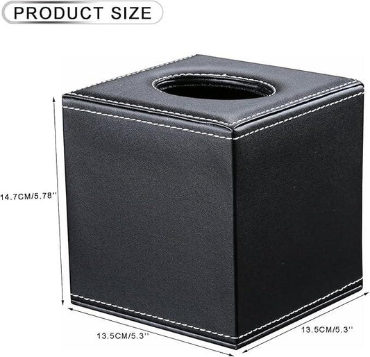 KINGFOM Square Pu Leather Tissue Box Cover, Modern Facial Tissue Holder, Roll Tissues Paper Case Dispenser for Bathroom Vanity Countertop, Night Stands, Office Desk & Car(Black) - ModernBath