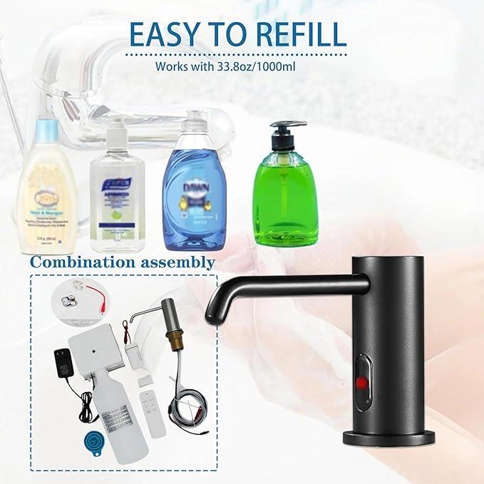 Automatic Soap Dispenser Touchless for Kitchen and Bathroom, Sink Built in Commercial Electric Soap Dispenser,Upgraded Infrared Sensors Brass Material, with Bottle and Pump 33.81oz/1000ml - ModernBath