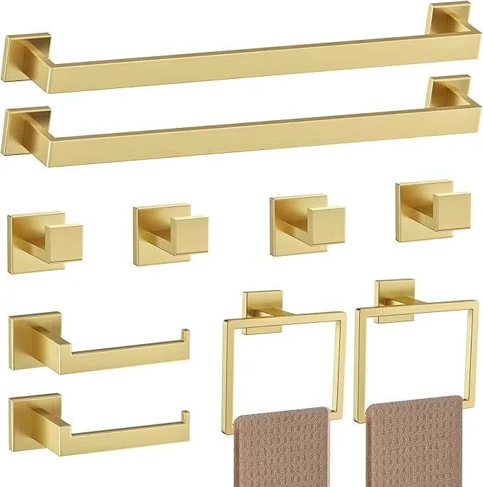Brushed Gold Towel Bar Set Towel Holder Set,10-Piece Gold Bathroom Hardware Accessories Set,Stainless Steel Towel Rack Set for Bathroom Wall-Mounted,23.6-Inch - ModernBath