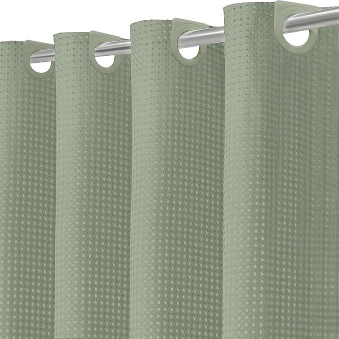 Inhousolu No Hook Waffle Weave Shower Curtain with Removable Snap in Fabric Liner Set for Bathroom, 230 GSM Heavy Duty Weighted Hem, Water Repellent Washable Bath Curtains, 72 x 84 Inch, Sage Green - ModernBath