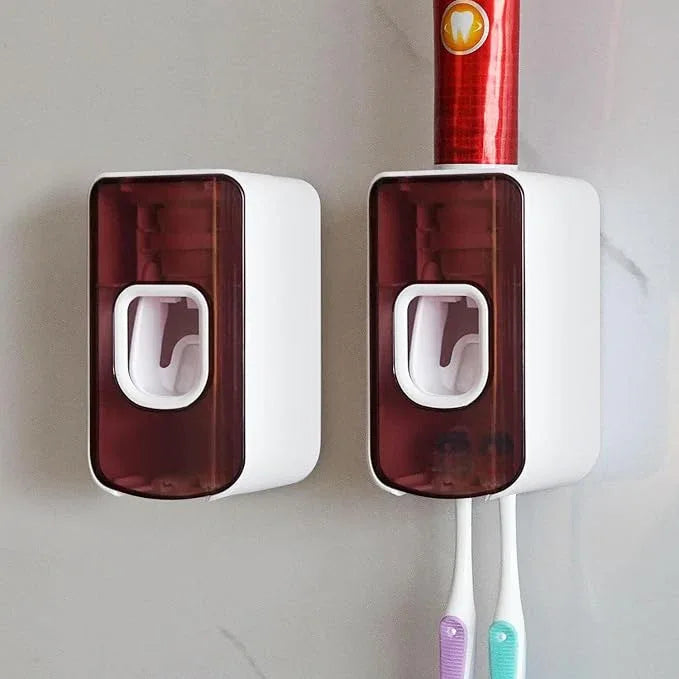 2 Slot Toothbrush Holder and Toothpaste Dispenser Wall Mounted, Automatic Toothpaste Squeezer, 2 in 1 Tooth Brush Toothpaste Organizer for Shower (Red 2Pack) - ModernBath