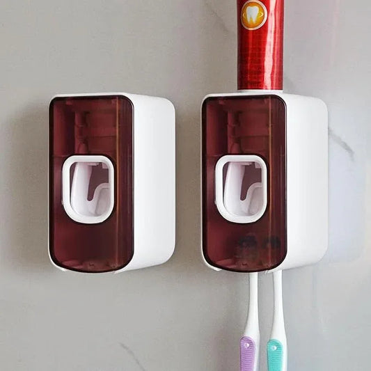 2 Slot Toothbrush Holder and Toothpaste Dispenser Wall Mounted, Automatic Toothpaste Squeezer, 2 in 1 Tooth Brush Toothpaste Organizer for Shower (Red 2Pack) - ModernBath