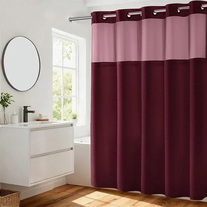 River Dream Heavyweight No Hooks Required Dotted Waffle Weave Shower Curtain with Snap in Liner - 71W x 74H,Hotel Grade,Spa Like Bath Curtain,Red Rio - ModernBath
