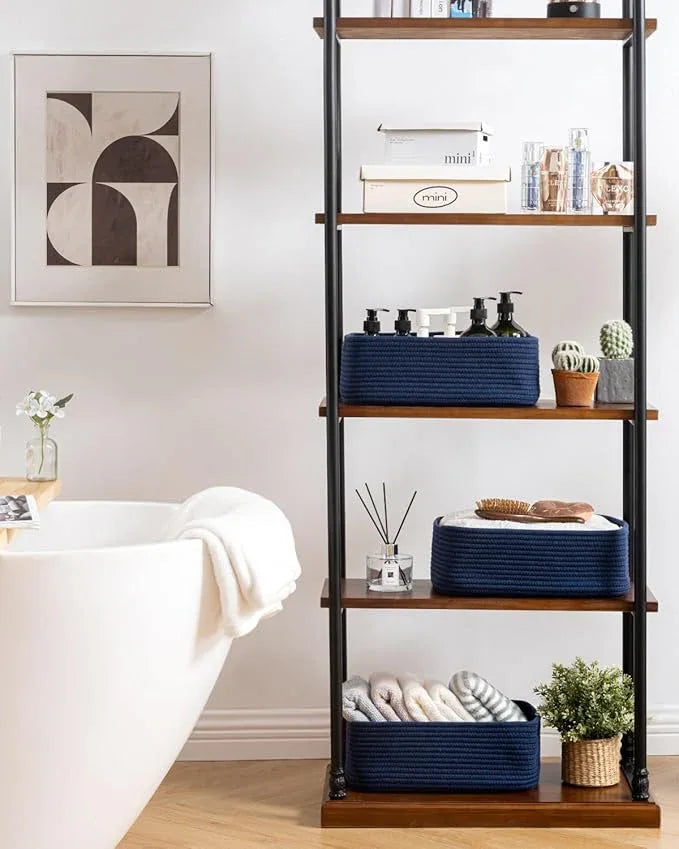 Small Woven Basket, 13.5 x 9.5 x 5 Inches, Storage Basket for Organizing, Cute Small Rope Shelf Closet Cube Storage Bins Baskets for Shelves, Dog Toy Gift Baskets Empty, 3 Packs, Navy Blue - ModernBath