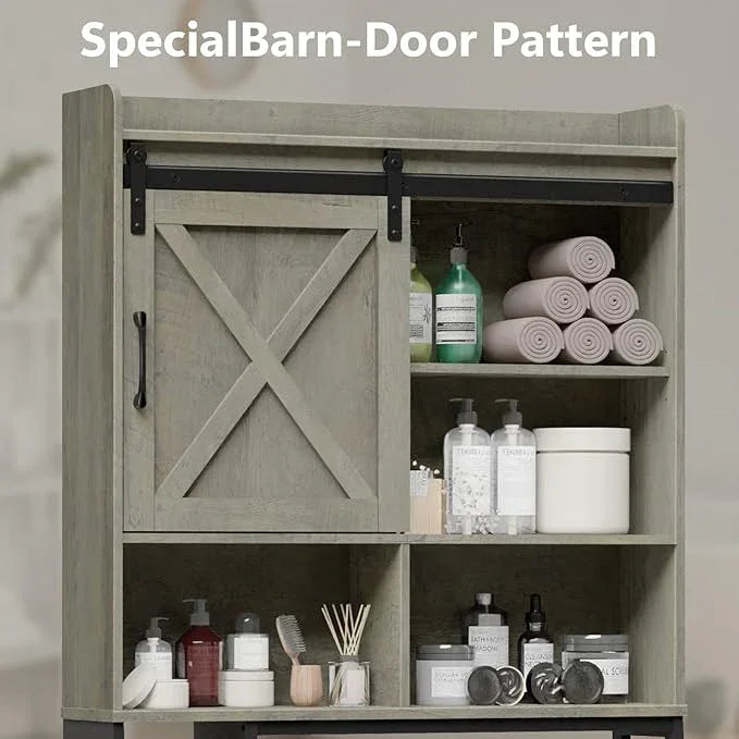 Vabches Over The Toilet Storage Cabinet, Farmhouse Storage Cabinet Over Toilet with Sliding Door & Toilet Paper Holder Stand, Home Space-Saving Toilet Rack for Bathroom, Restroom - ModernBath