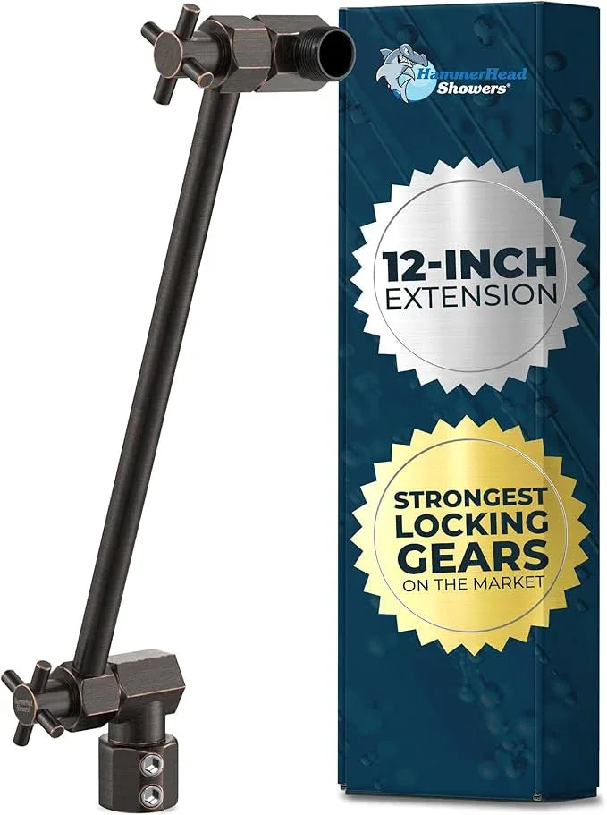 HammerHead Showers® Solid Metal 12-Inch Adjustable Shower Extension Arm – Raises Showerhead Height, Supports up to 10lbs – Oil Rubbed Bronze - ModernBath