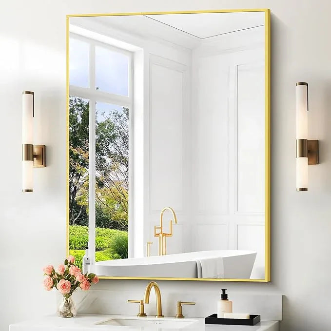 COFENY 36x55inch Bathroom Mirror, Gold Rectangle Mirror with Thin Metal Frame, Large Rectangular Wall Mirror for Bathroom, Living Room, Hair Salon, Big Farmhouse Mirror Hang Horizontal/Vertical - ModernBath