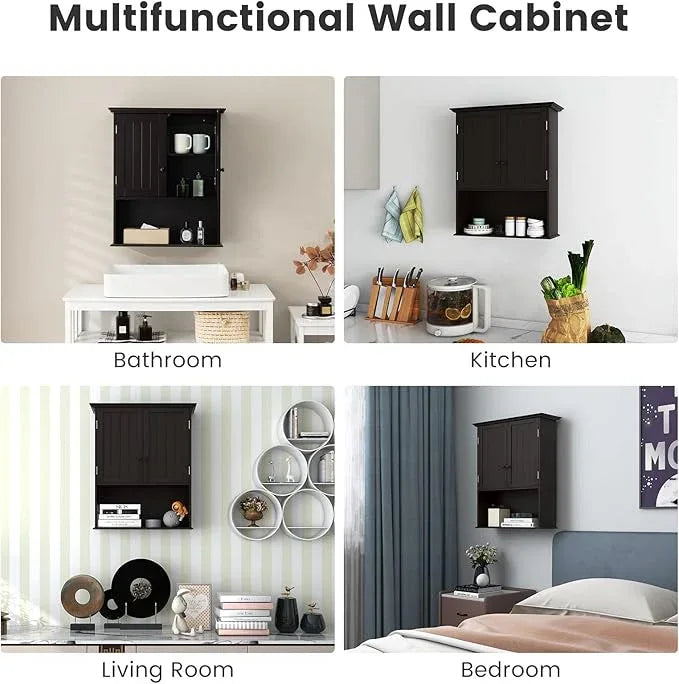 Giantex Medicine Cabinets, Wall Mounted Bathroom Cabinet with Adjustable Shelf, 2-Door, Bathroom Storage Cabinet Over The Toilet, Living Room, Kitchen, Laundry Room, Cupboard (Espresso) - ModernBath
