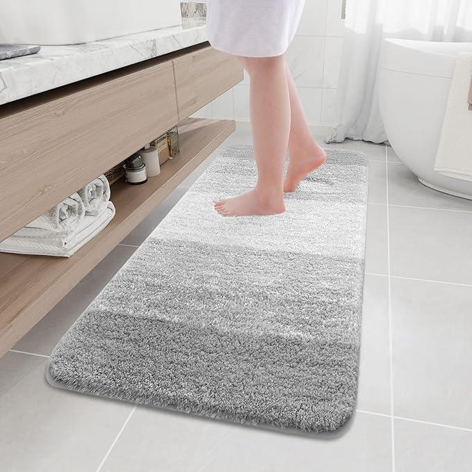 Arotive Microfiber Bathroom Rugs, Shaggy Soft and Absorbent Bath Rug, Non-Slip, Thick Plush Machine Washable Dry Bath Mats for Bathroom, Tub and Shower, 59x20, Light Grey, Rectangular - ModernBath
