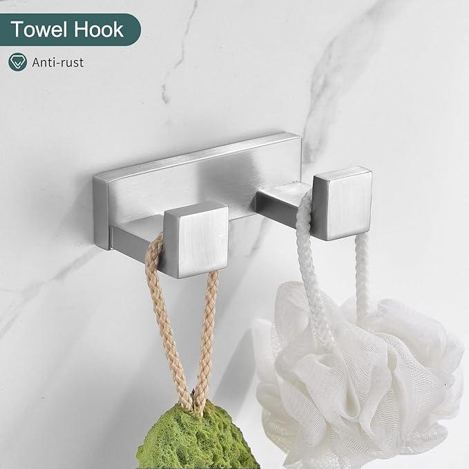 TNOMS Brushed Bathroom Hardware Accessories Set 4 Pieces Brushed Nickel Towel Bar Set, 23.6 Inch Towel Rack Set SUS304 Stainless Steel Bathroom Set,Wall Mounted - ModernBath