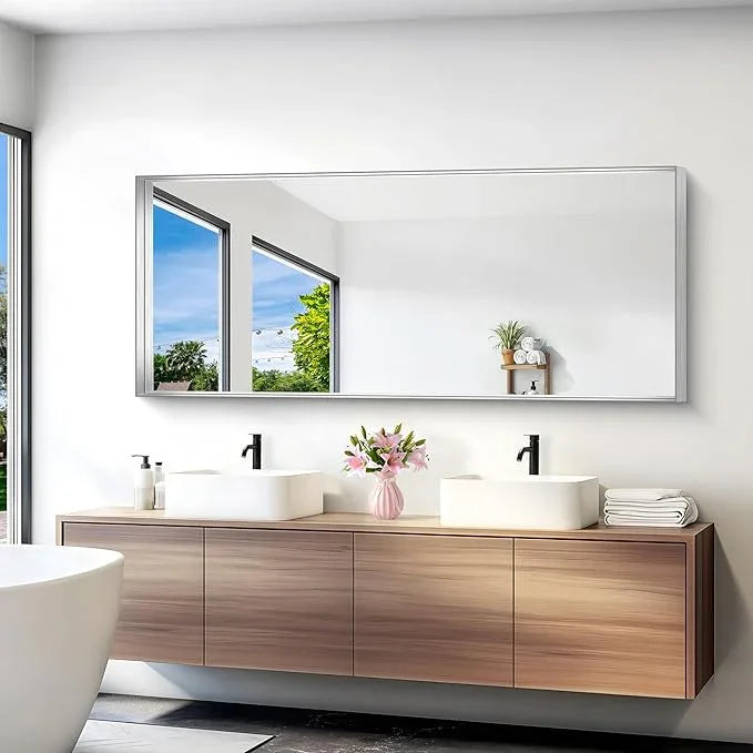 NIMURY Silver Bathroom Mirror, 72x30 Inch Rectangular Deep Frame Mirror, Large Wall Mounted Bathroom Vanity Mirror Over Sink for Bedroom,Restroom, Living Room, Hangs Vertically or Horizontally - ModernBath