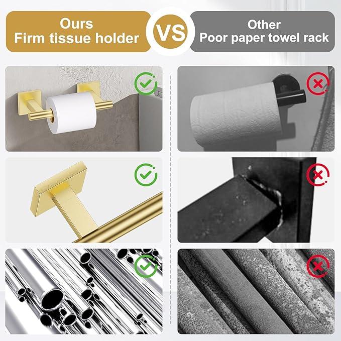 Brushed Gold Bathroom Hardware Towel Bar Set, 5 Pieces Double Dase Toilet Paper Holder Towel Holder Set, 23.6 Inch Stainless Steel Towel Rack for Bathroom Wall Mount - ModernBath