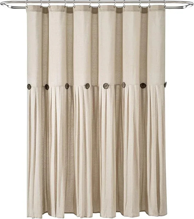 Lush Decor Linen Button Shower Curtain, 72" W x 72" L, Dark Linen - Beige Shower Curtain Fabric - Rustic Bathroom Curtain - Farmhouse Bathroom Decor - ModernBath