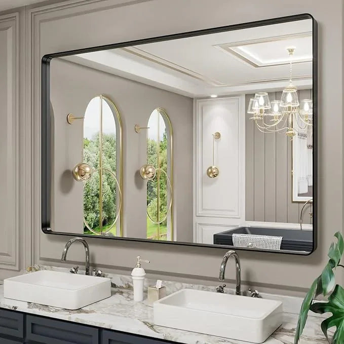 LOAAO 60X40 Inch Black Metal Framed Bathroom Mirror for Wall, Matte Black Bathroom Vanity Mirror Farmhouse, Large Rounded Rectangle Mirror, Anti-Rust, Tempered Glass, Hangs Horizontally or Vertically - ModernBath
