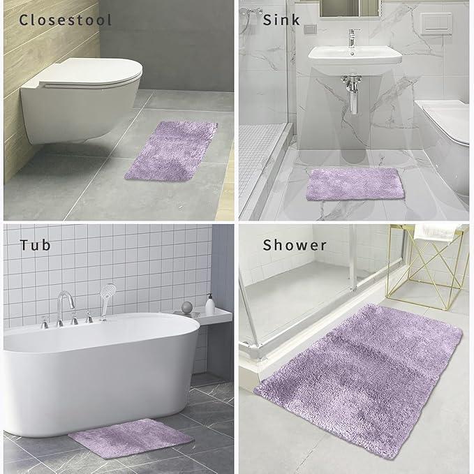 FIFU Bathroom Rugs 24" W x 36" L, Bath Mat for Bathroom, Bedroom, Laundry Room & Kitchen, Non-Slip Rubber Latex Backing, Extra Soft and Absorbent Microfiber Carpet, Machine Washable Rug, Lavender - ModernBath