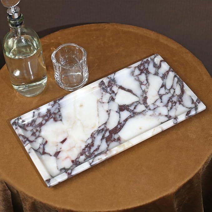Natural Marble Tray, Coffee Table, Food, Fruit, Paper Cup, Cake Display, Coffee bar, Family Gatherings, Seasonal Holiday Decoration Tray(Viola-rectangle-11 x5 x0.7) - ModernBath