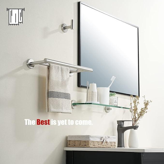 JQK Double Towel Bar, 15 Inch 304 Stainless Steel Thicken 0.8mm Towel Rack Holder for Bathroom Washcloths and Hand Towels, Brushed Wall Mount, Useable Length 12 Inch, TB100L12-BN - ModernBath