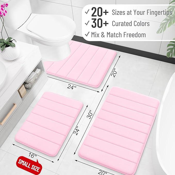 OLANLY Memory Foam Bath Mat 40x32, Super Soft Absorbent Bathroom Rugs, Quick Dry, Machine Washable Shower Floor Rugs, Bathmat Carpet, Bathroom Home Decor Accessories, Pink - ModernBath