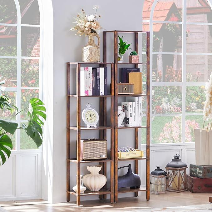 66in Tall Bookshelf 6-Tier Small Narrow Bookcase, Skinny Book Shelf for Small Space, Farmhouse Slim Shelf with Storage, Wood Freestanding Display Thin Bookshelves for Living Room, Office, Brown - ModernBath