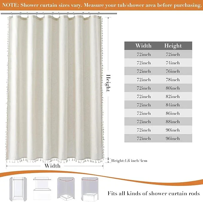 Nanspring Extra Long Cream Boho Linen Shower Curtain 90 Inch Long Farmhouse Shower Curtain Luxury Tassel Shower Curtains Set with Hooks Neutral French Country Curtain for Bathroom 72x90, Natural - ModernBath