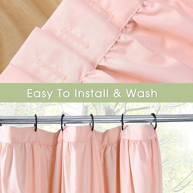 Homechoice Decor Peach Ruffle Shower Curtain, Vintage Handcrafted Bow Tie Bath Curtain for Master Bathroom, Ruched Microfiber Bathroom Curtain with 12 Buttonholes, 72" W x 84" H (LQ-10) - ModernBath