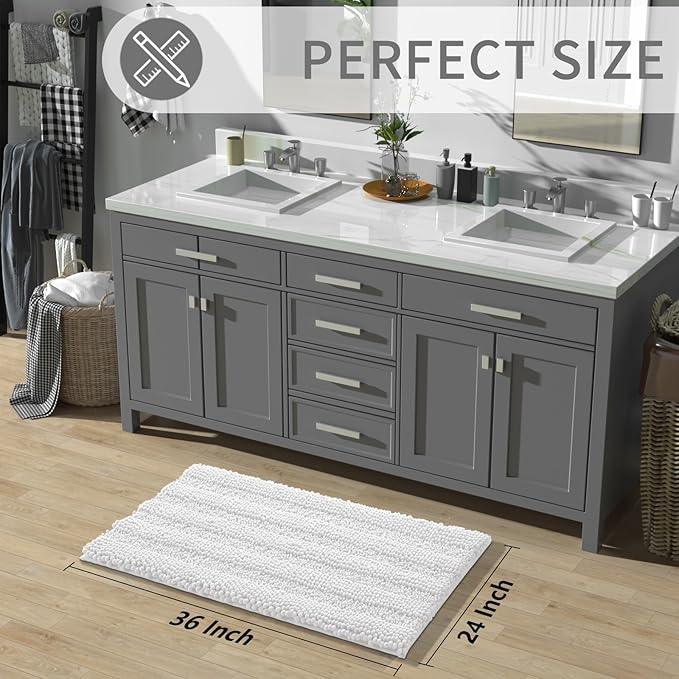 Yimobra Bathroom Rug Mat 36 x 24, Non Slip and Super Absorbent Bath Mat,Machine Washable Quick Dry,Ultra Plush Chenille Shower Rugs for Bathroom Floor Sink Tub and Shower Outside,White - ModernBath
