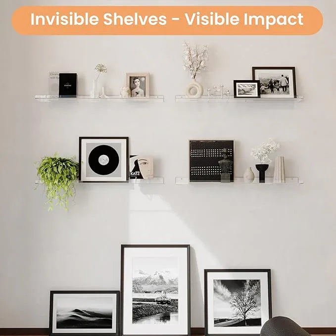 upsimples 2 Pack 35.5x5.5 Inches Acrylic Shelves for Wall Storage, Floating Bookshelves for Kids, Display Shelf Organizer for Bathroom, Bedroom, Living Room, Kitchen, Clear - ModernBath