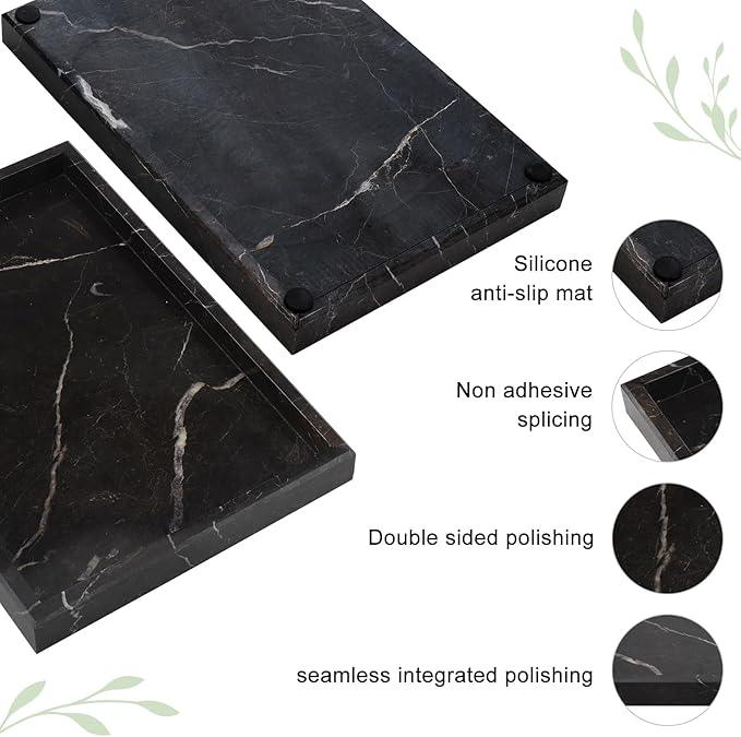 MULWR Brown Marble Tray,Pure Natural Vanity Tray,Marble Tray for Kitchen Counter Non-Ceramic/Non-Resin,Stone Trays 12 x 8 inch - ModernBath