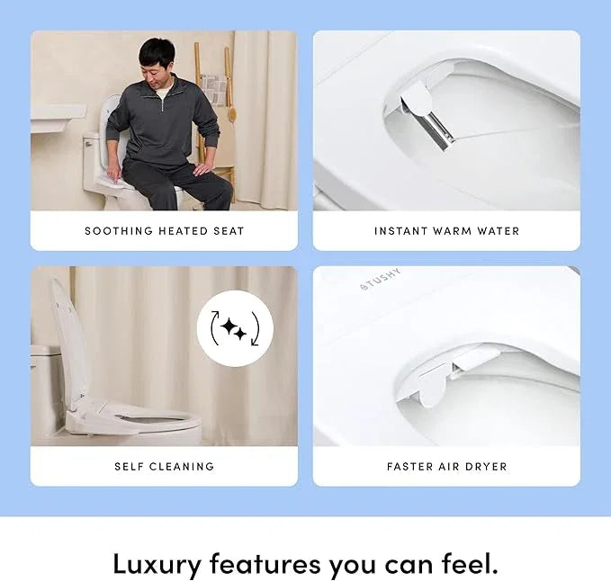 TUSHY Cloud Electronic Bidet Heated Toilet Seat | Instant Warm Water, Adjustable Air Dryer, Soft Close Lid and Seat & Night Light (Self Cleaning Nozzle and Water Filter), Elongated - ModernBath