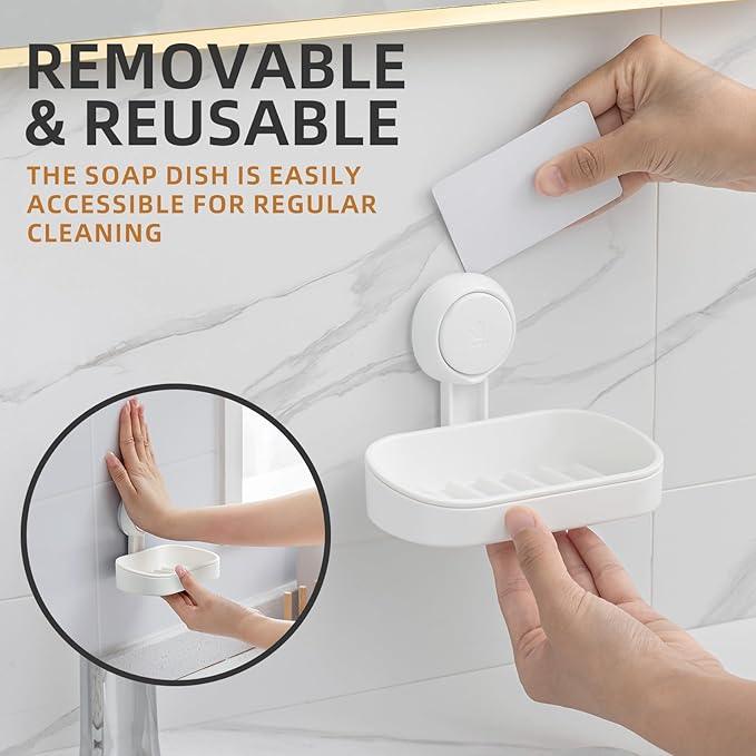 LEVERLOC Soap Dish Holder for Shower Suction Cup Wall Mounted Self Draining NO-Drilling Removable Bar Soap Sponge Holder for Bathroom Bathtub Kitchen Sink Waterproof Strong Vacuum Suction Adhesion - ModernBath