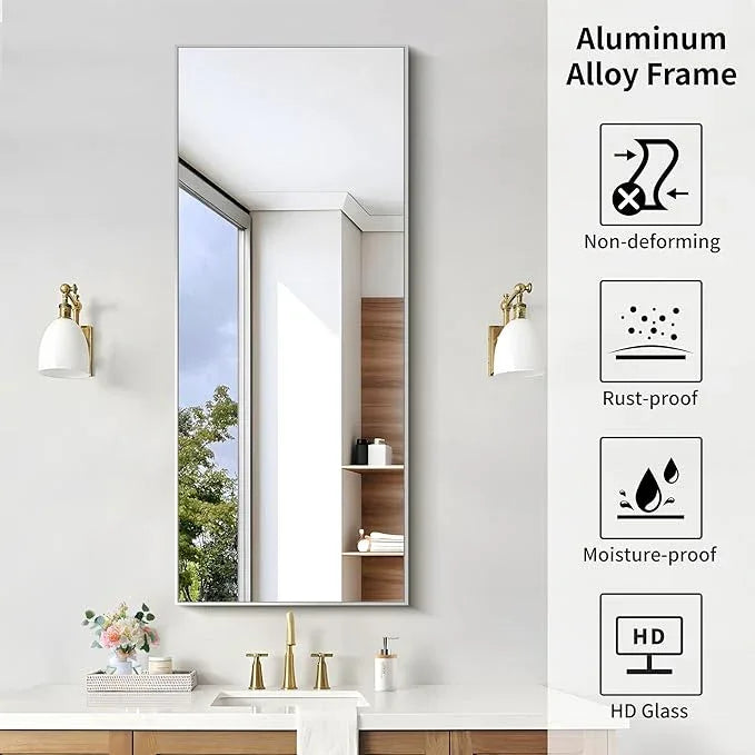 KOCUUY Silver Framed Mirror, 20"x48" Rectangle Bathroom Mirror for Wall, HD Tempered Glass, Anti-Rust Frame, Modern Design for Bathroom, Bedroom, Living Room, Entryway - ModernBath