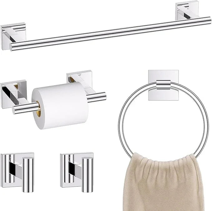 Chrome Bathroom Hardware Towel Bar Set, 5 Pieces Double Dase Toilet Paper Holder Towel Holder Set, 23.6 Inch Stainless Steel Towel Rack for Bathroom Wall Mount - ModernBath