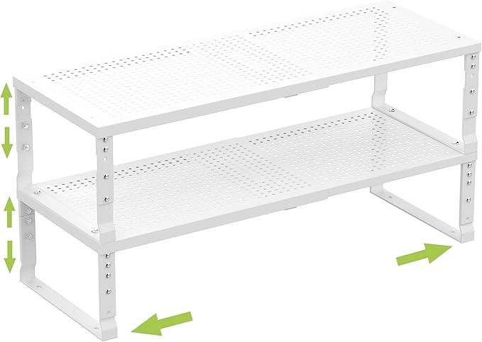 Expandable Cabinet Shelf Organizer Storage Spice Rack Shelves for Kitchen Stackable Adjustable Pantry Cupboard Bathroom Countertop Desktop(2Packs/White/Medium-with Hole) - ModernBath