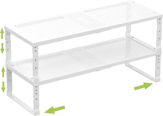 Expandable Cabinet Shelf Organizer Storage Spice Rack Shelves for Kitchen Stackable Adjustable Pantry Cupboard Bathroom Countertop Desktop(2Packs/White/Medium-with Hole) - ModernBath