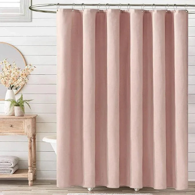 BTTN Fabric Shower Curtain, Linen Textured Heavy Duty Polyester Cloth Shower Curtain Set with Plastic Hooks, Blush, 54x78 - ModernBath